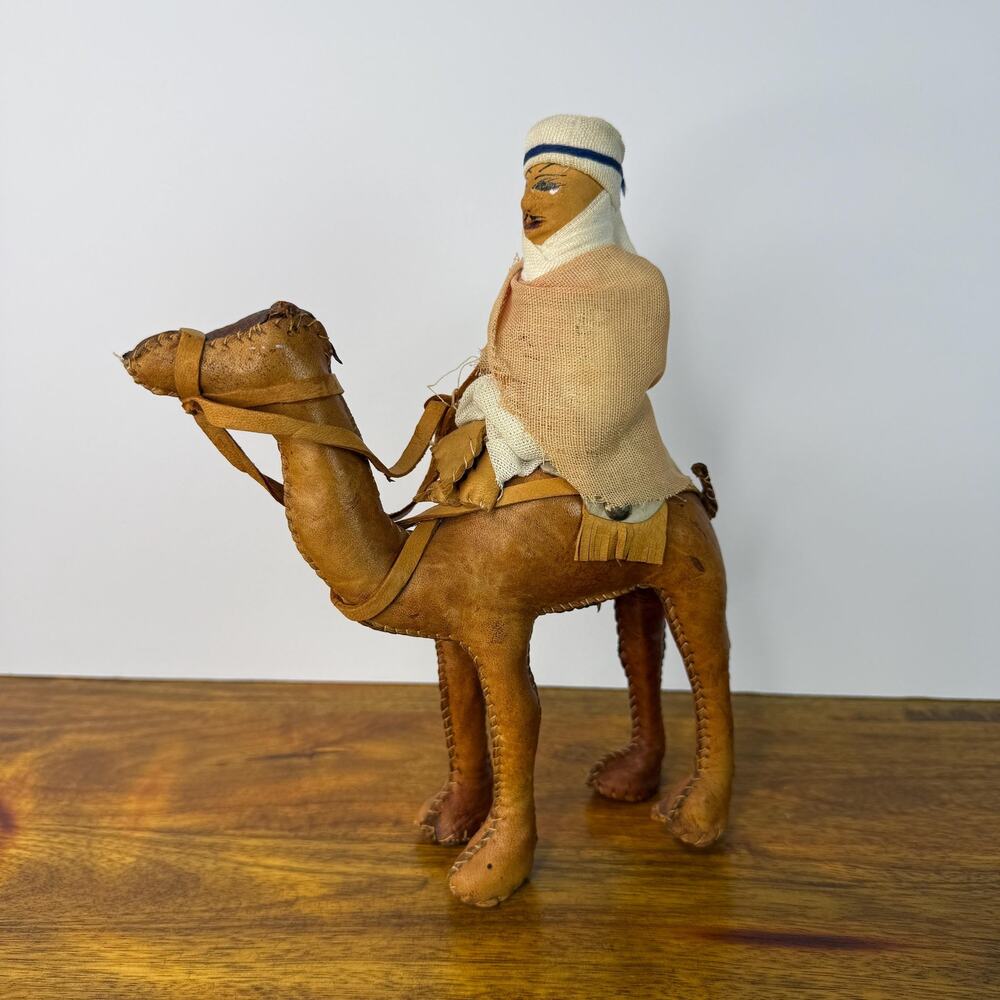 Vintage Leather Camel & Rider Israel Hand Stitched Middle East Jerusalem Figure